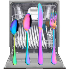 24PCS Tableware Flatware Non-fading Cutlery Stainless Steel Rainbow Sets