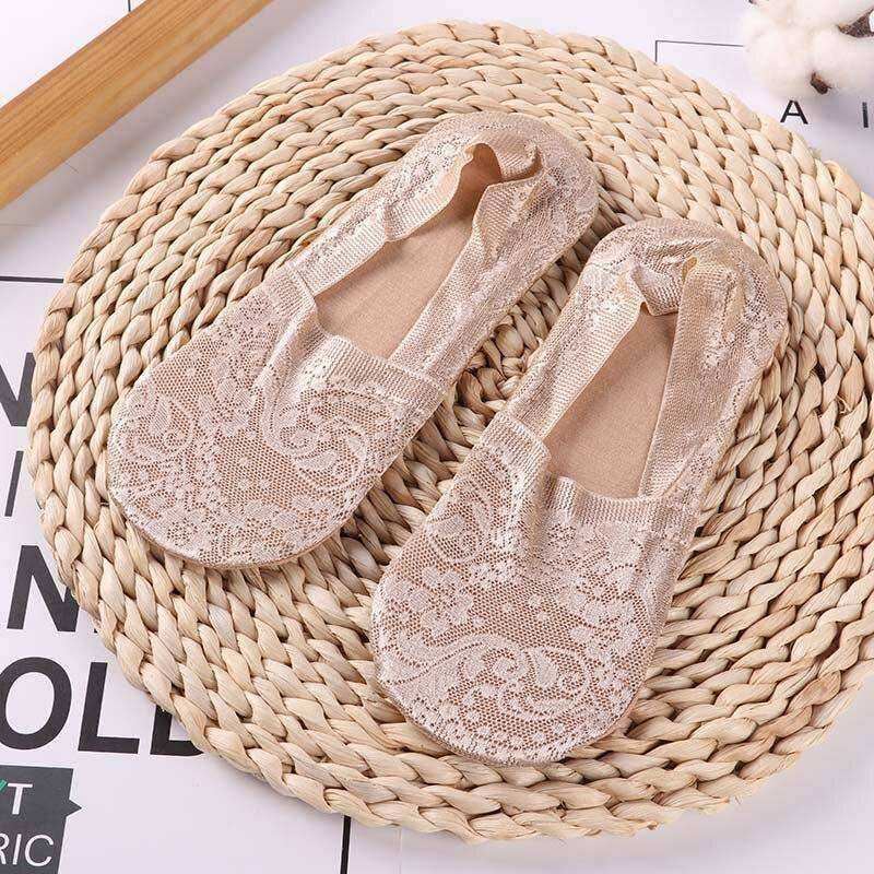 1/2 Pairs Women Girls Lace Flower Short Socks Anti-skid Invisible Ankle Sock Slippers