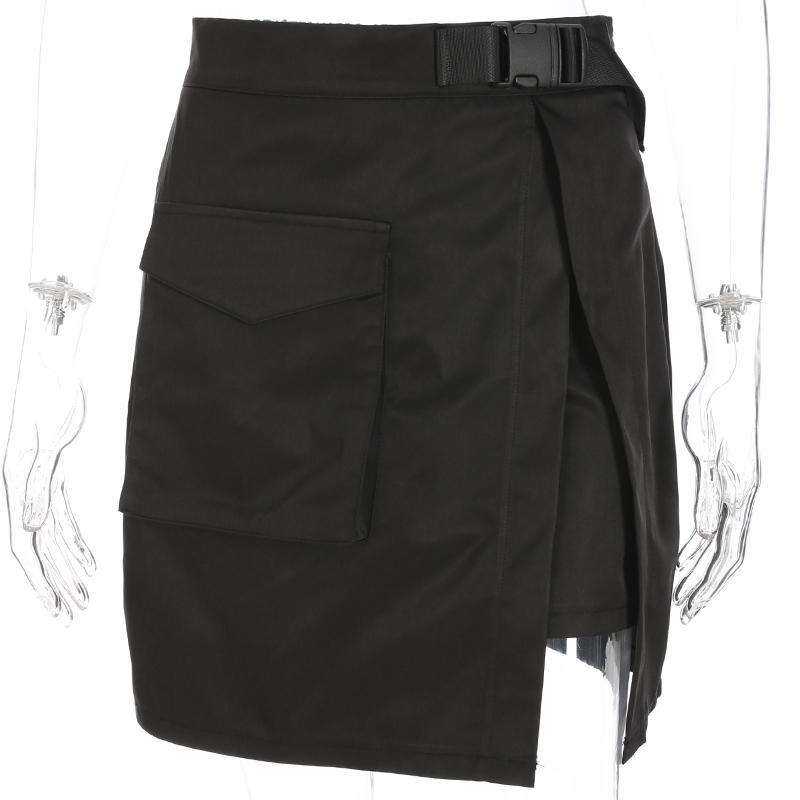 High Waist Belt Cargo Pocket Sexy Split Open Skirt