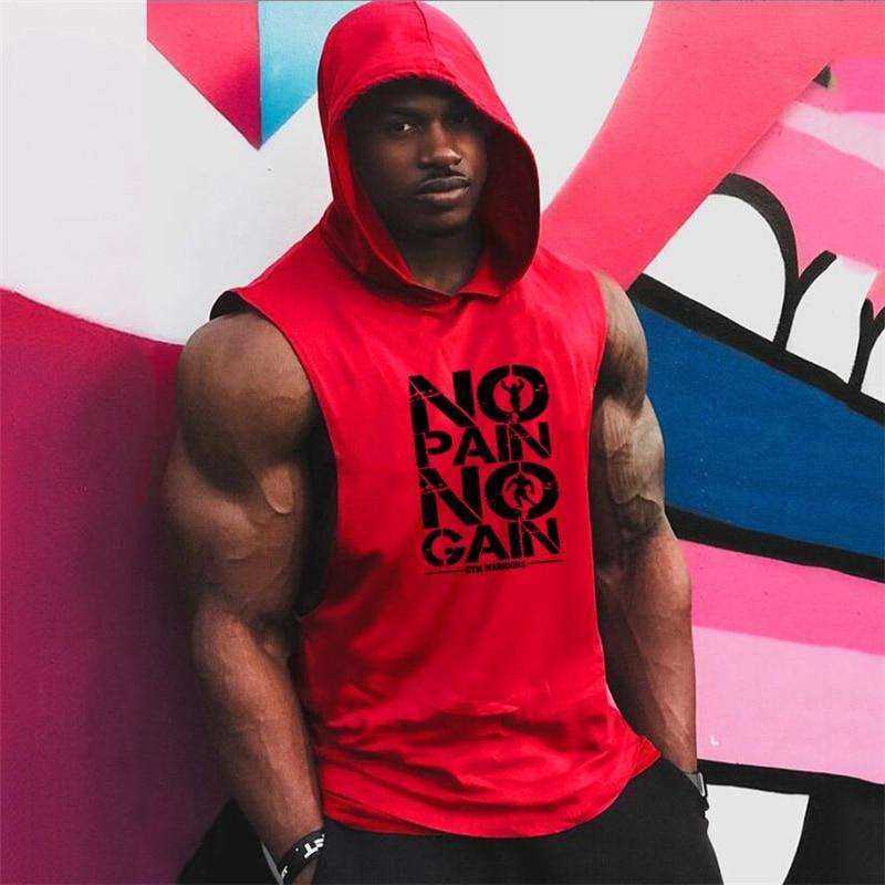 Men's Brand Gyms Clothing Bodybuilding Hooded Cotton Sleeveless Tank Top