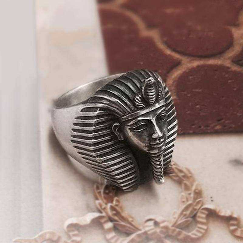 Egypt Tutankhamun Ring Men's Silver Stainless Steel Band