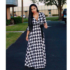 Women's Sexy V-Neck Seven-Sleeve Polyester Dress