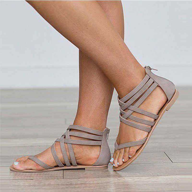 New Female Cross Tied Flat Sandals Rome Style Casual Shoes
