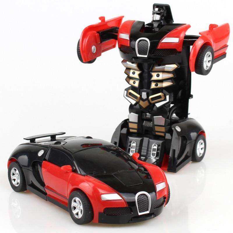 New One-key Automatic Transform Robot Funny Diecasts Plastic Model Car Kid Toys