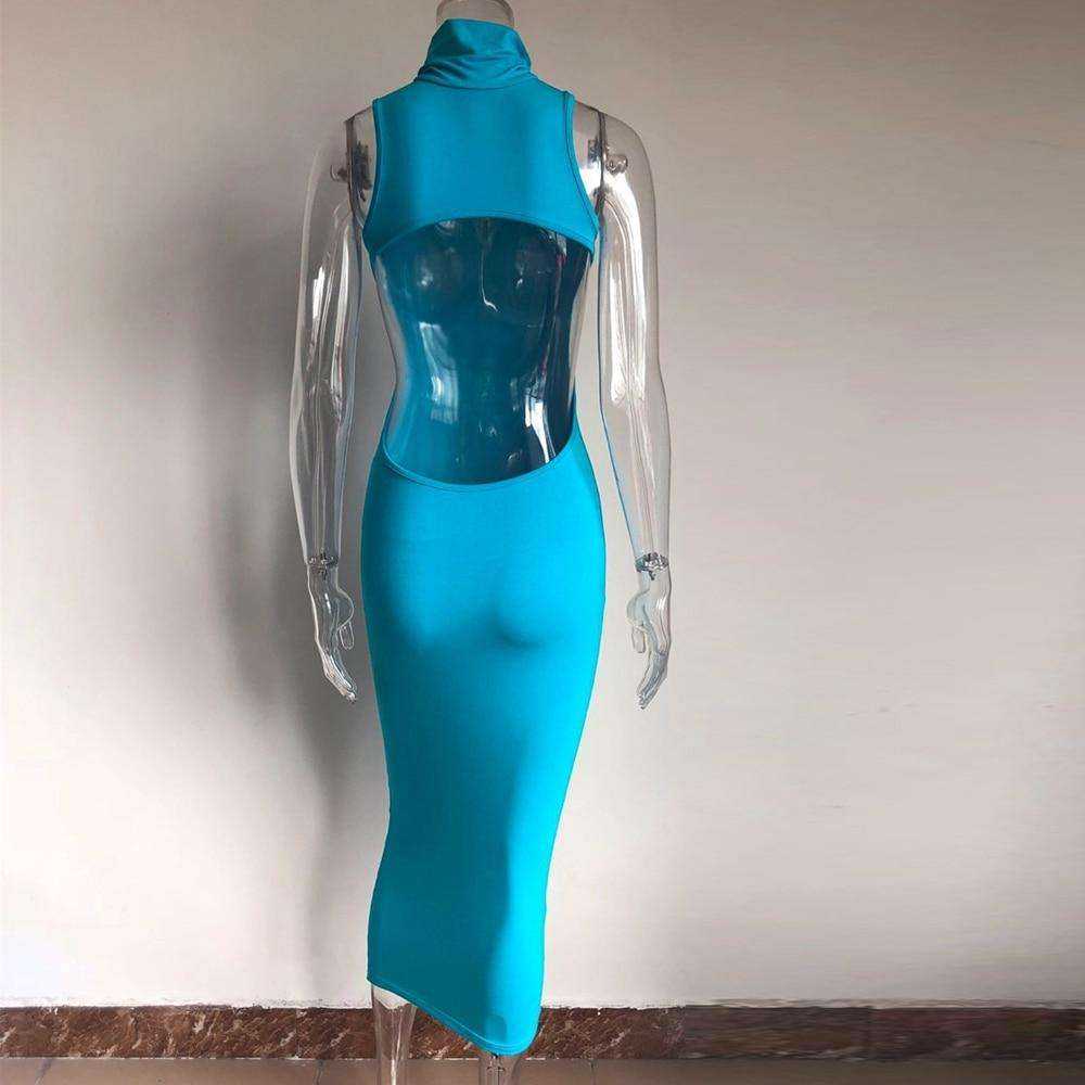 Women's High Turtleneck Backless Maxi Long Dress