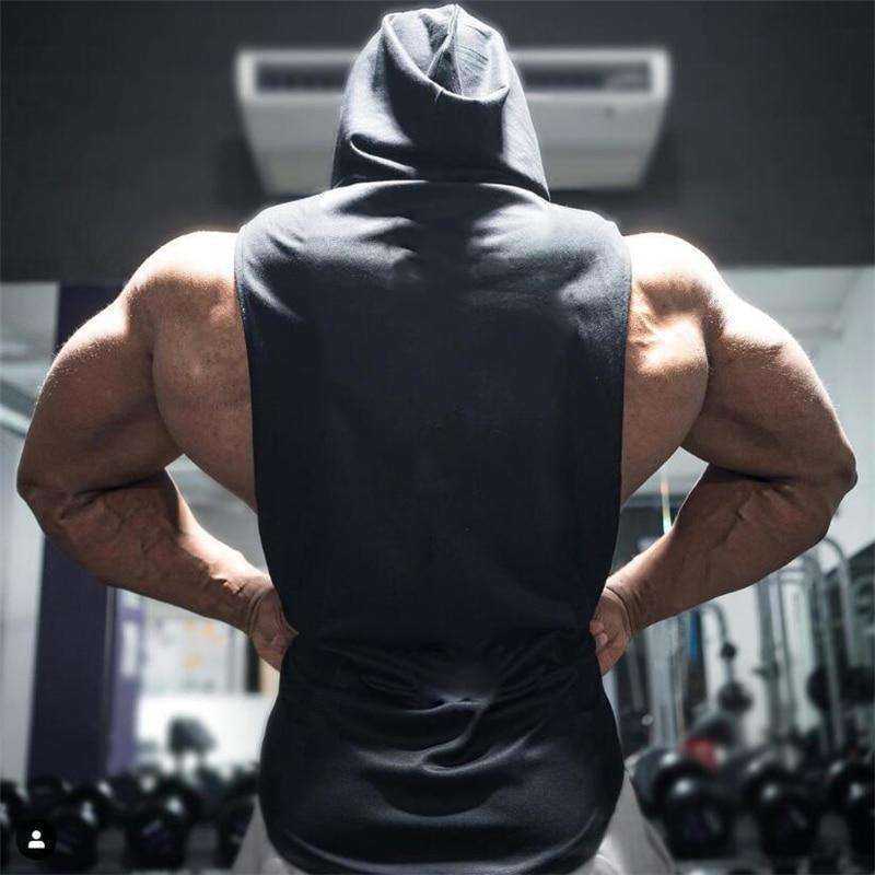 Men's Brand Gyms Clothing Bodybuilding Hooded Cotton Sleeveless Tank Top