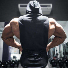 Men's Brand Gyms Clothing Bodybuilding Hooded Cotton Sleeveless Tank Top