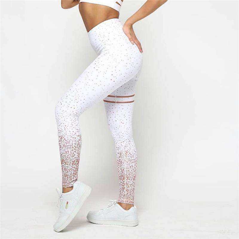 Women Gold Print High Waist Leggings Patchwork Push Up Pants