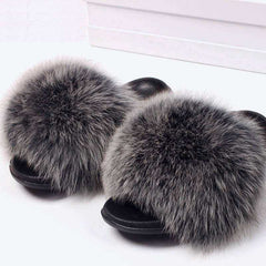 2020 Fox Raccoon Fur Slippers Lady Retro Flip Flops Summer