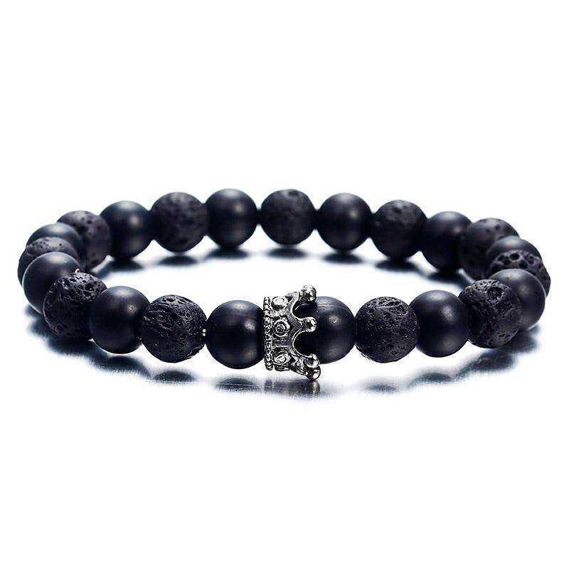 Trendy Lava Stone Imperial Crown And Helmet Charm Bracelet