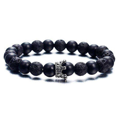 Trendy Lava Stone Imperial Crown And Helmet Charm Bracelet