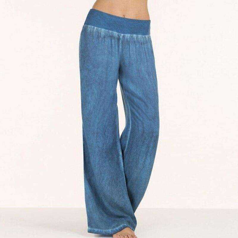 Casual Elastic High Waist Denim Wide Leg Pants