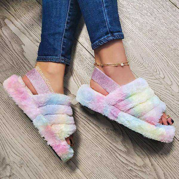 Spring Autumn Sponge Cake Women's Suede Back Strap Cotton Slippers