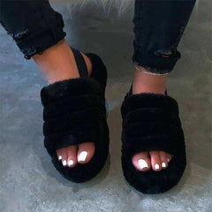 Spring Autumn Sponge Cake Women's Suede Back Strap Cotton Slippers