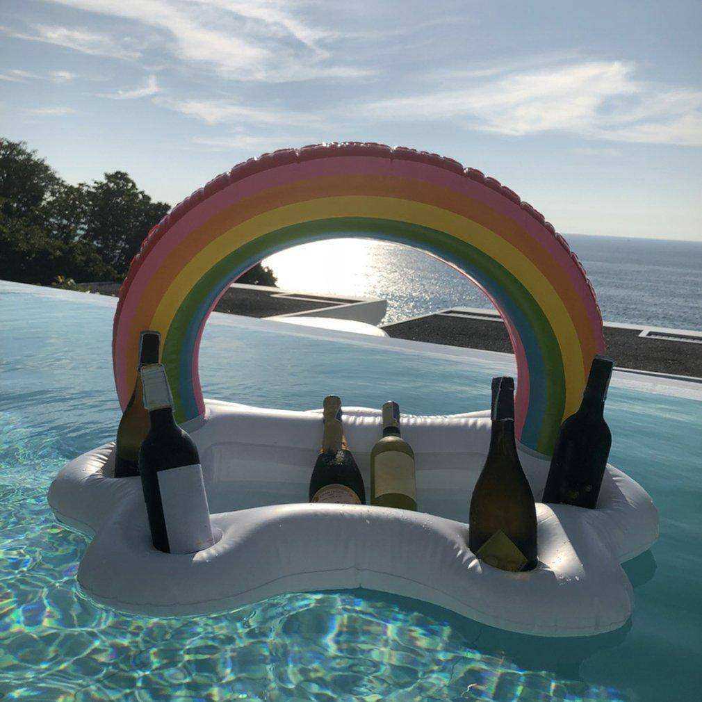 Summer Inflatable Pool Raft Float Bucket Rainbow Cloud Cup & Food Plate Holder