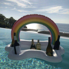 Summer Inflatable Pool Raft Float Bucket Rainbow Cloud Cup & Food Plate Holder