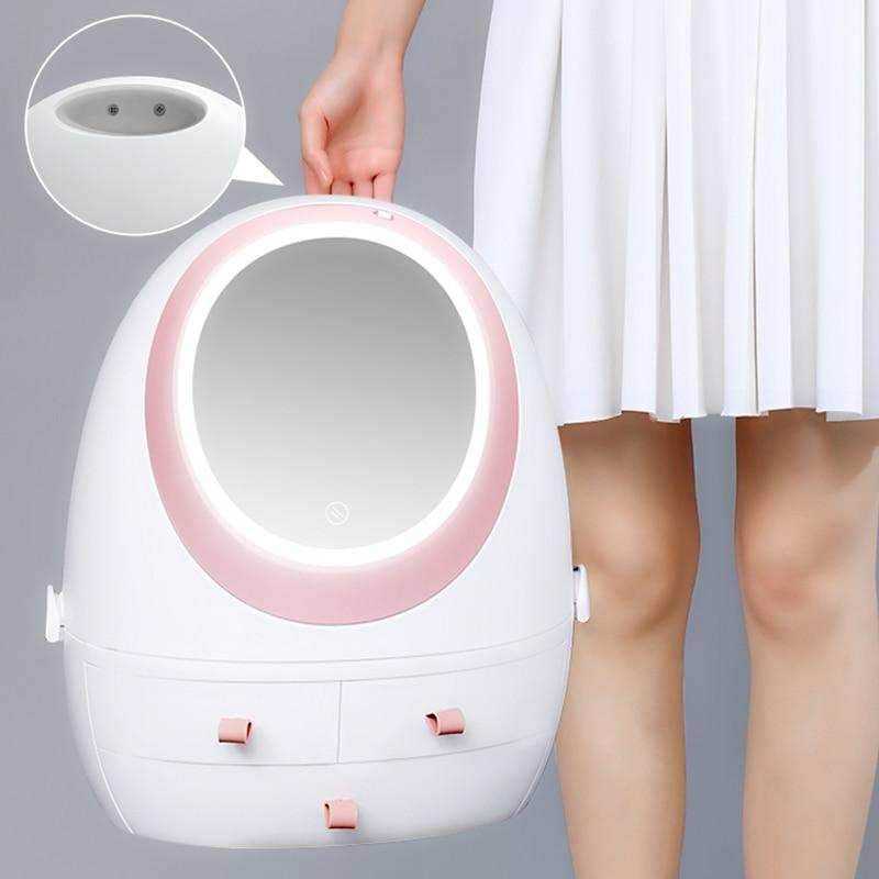 Aesthetic Portable Dustproof LED Light Makeup Mirror Organizer Box