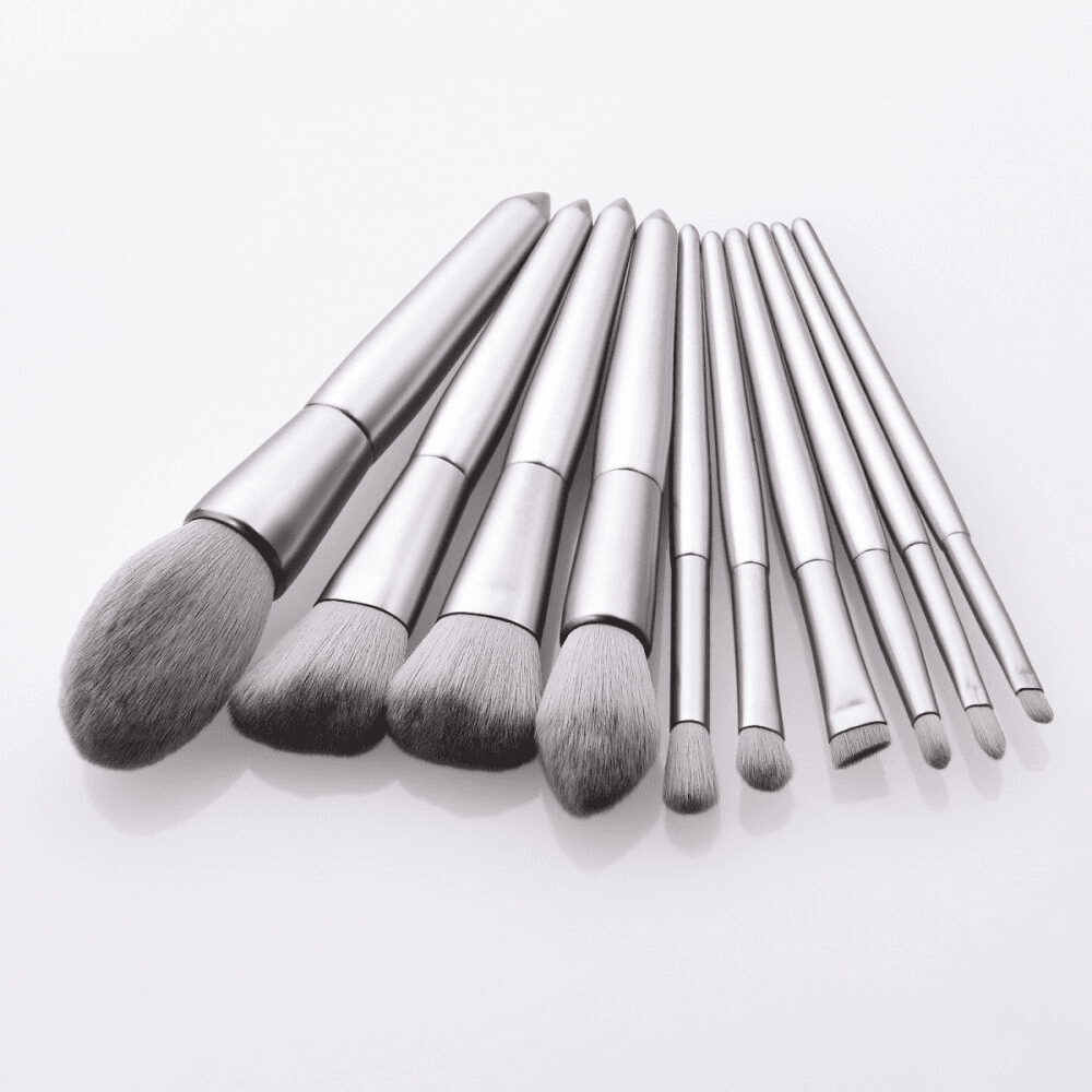 10pcs Eyebrow and Eye Shadow Makeup Brushes Silver Set