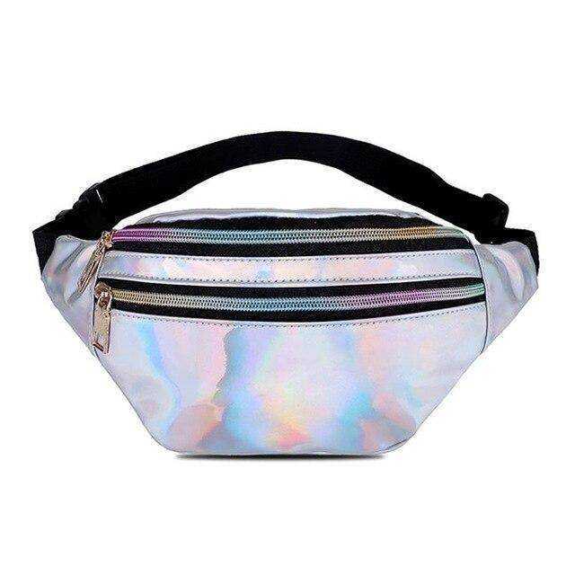 Holographic Waist Belt Bag Women Pink Silver Fanny Geometric Pack