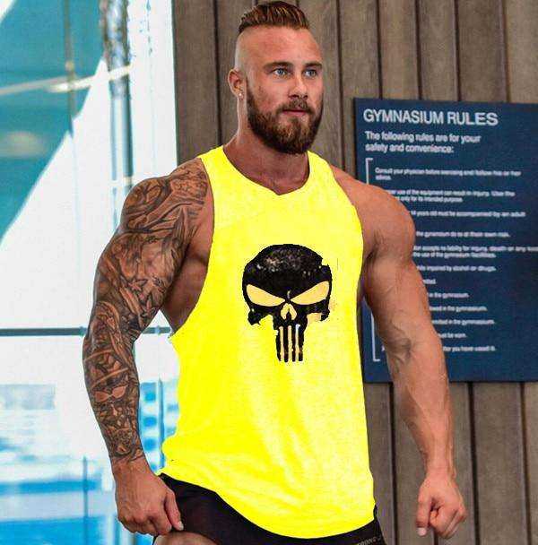 Men Undershirt Skull Bodybuilding Fitness Stringer Tank Tops