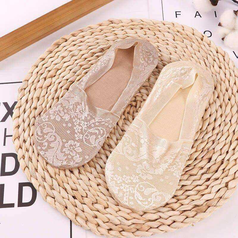 1/2 Pairs Women Girls Lace Flower Short Socks Anti-skid Invisible Ankle Sock Slippers