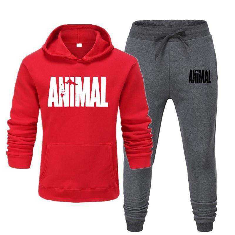 Men's Autumn Winter Animal Print Sweatshirt Tops Pants Sets/Hoodies+Pants