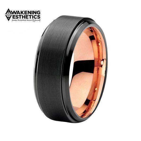 Jewelry - Black Brushed Center Stepped Beveled Tungsten Ring