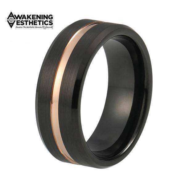 Jewelry - Black Matte Grooved Beveled Edge Tungsten Ring