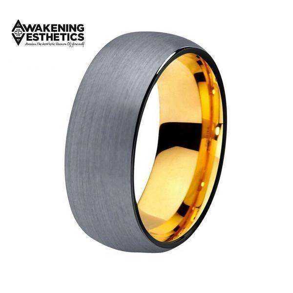Jewelry - Black & Yellow Gold Silver Brushed Tungsten Ring