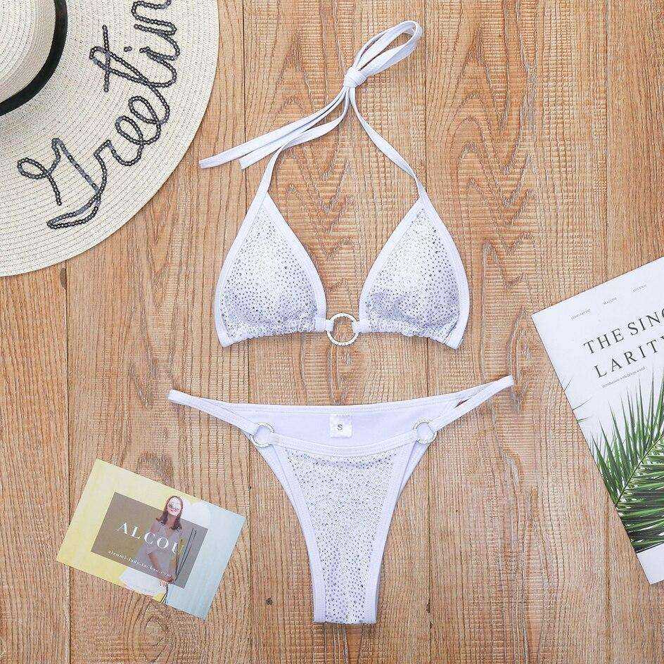 Sexy Micro Diamond Thong Bikini Swimsuit Set