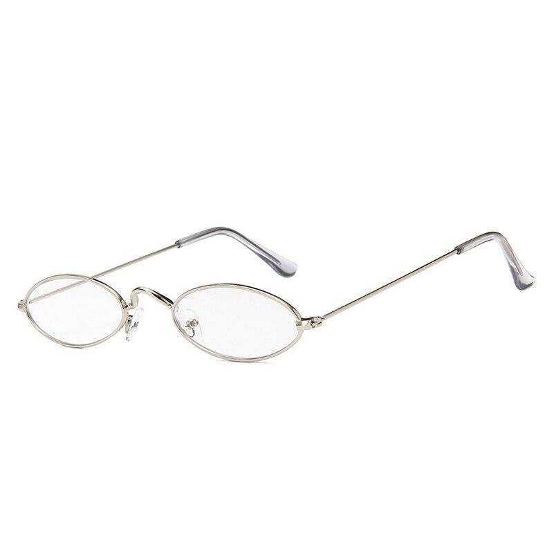 Small Oval Sunglasses Vintage Tiny Metal Frame Flat Lens