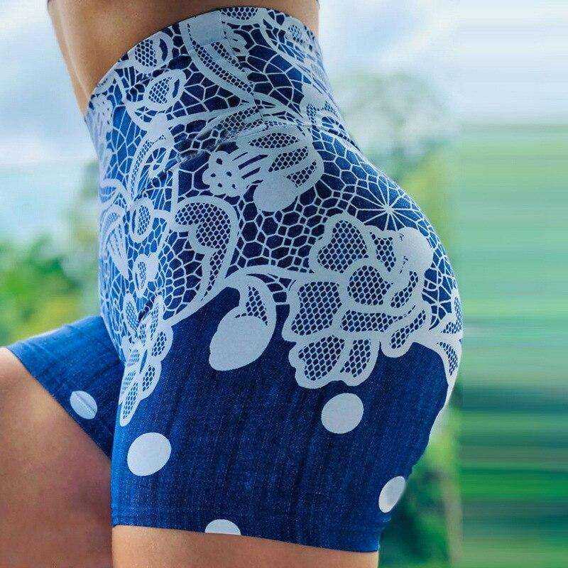 New High Waist Push Up Fitness Yoga Running Gym Scrunch Butt Seamless Print Elastic Short Leggings - AWAKENING AESTHETICS