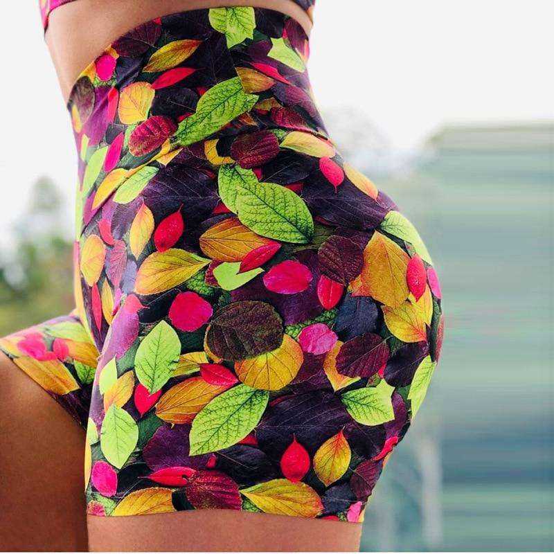 New High Waist Push Up Fitness Yoga Running Gym Scrunch Butt Seamless Print Elastic Short Leggings - AWAKENING AESTHETICS