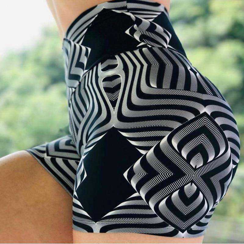 New High Waist Push Up Fitness Yoga Running Gym Scrunch Butt Seamless Print Elastic Short Leggings - AWAKENING AESTHETICS