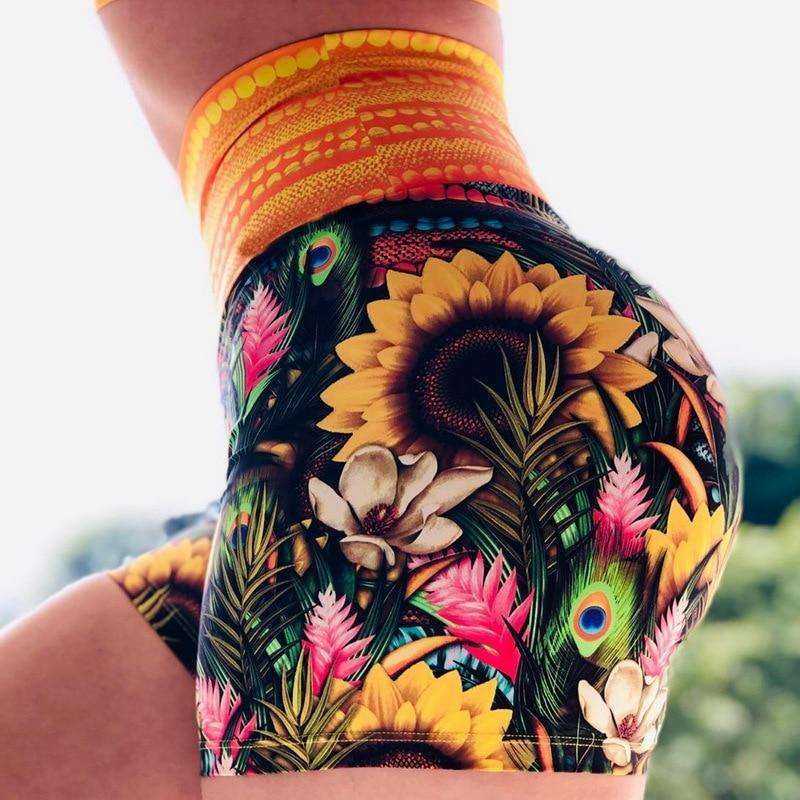 New High Waist Push Up Fitness Yoga Running Gym Scrunch Butt Seamless Print Elastic Short Leggings - AWAKENING AESTHETICS