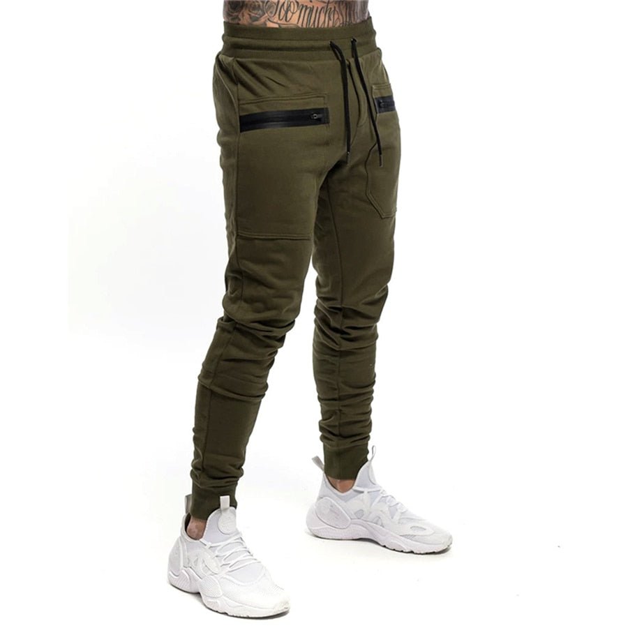 New Mens Jogger Zip pocket Sweatpants Man Gyms Workout Fitness Cotton Trousers Male Casual Fashion Skinny Track Pants Winter - AWAKENING AESTHETICS