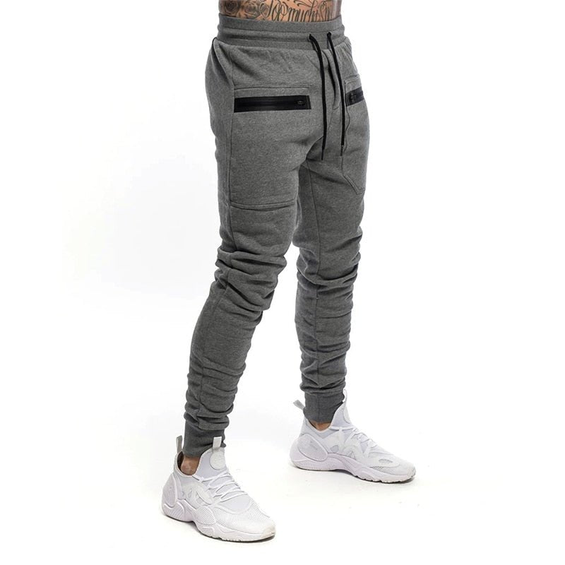 New Mens Jogger Zip pocket Sweatpants Man Gyms Workout Fitness Cotton Trousers Male Casual Fashion Skinny Track Pants Winter - AWAKENING AESTHETICS