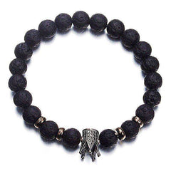 Trendy Lava Stone Imperial Crown And Helmet Charm Bracelet