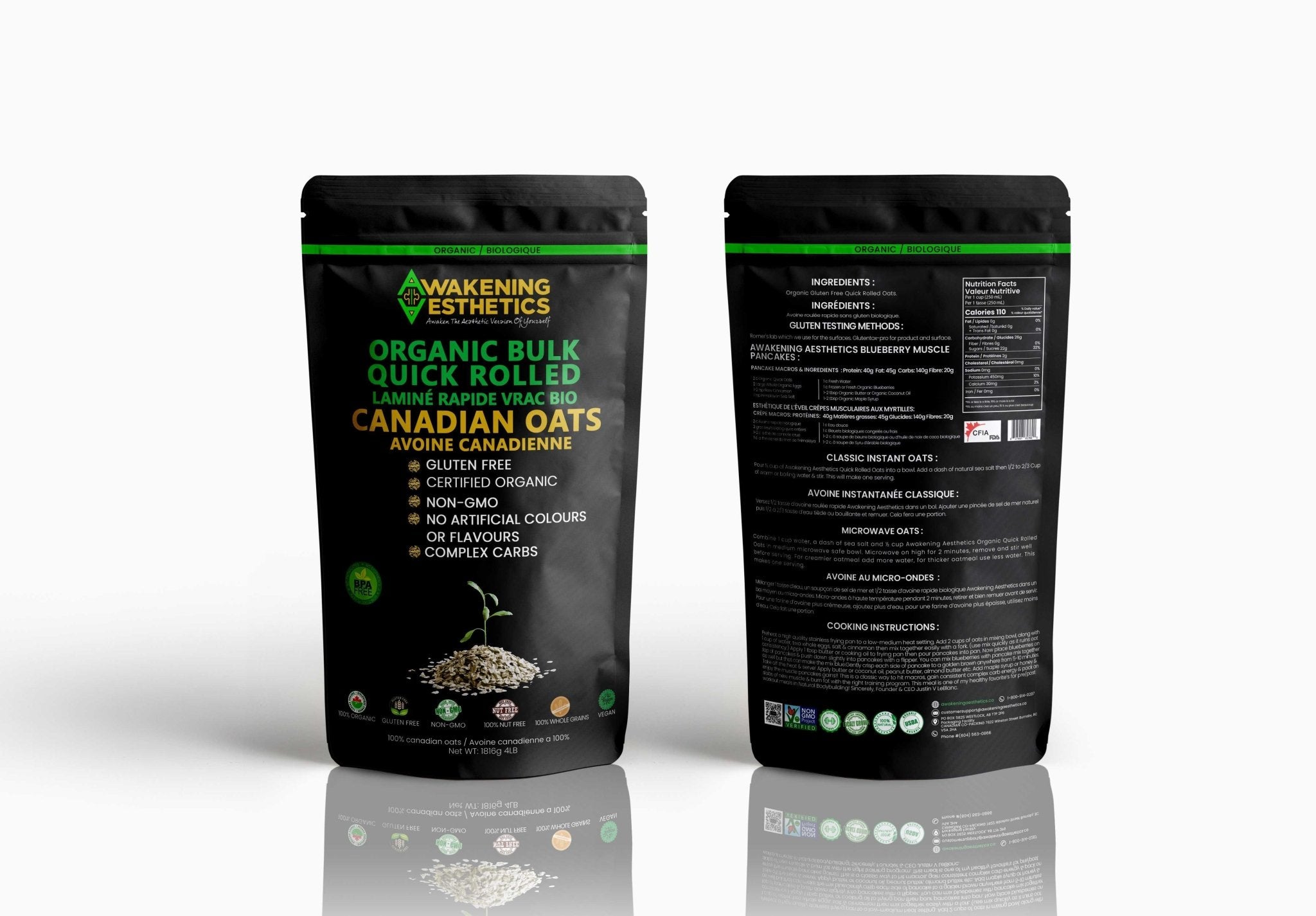 Organic Bulk Quick Rolled Gluten Free Canadian Oats 3.5Lbs - AWAKENING AESTHETICS