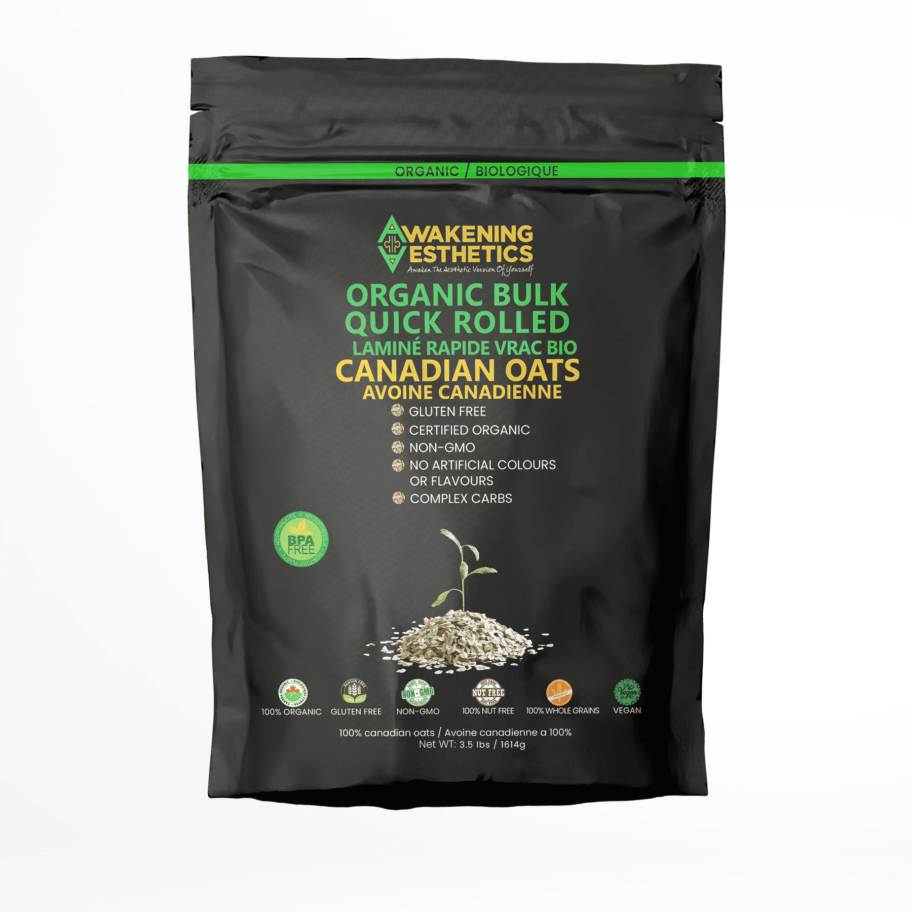 Organic Bulk Quick Rolled Gluten Free Canadian Oats 3.5Lbs - AWAKENING AESTHETICS