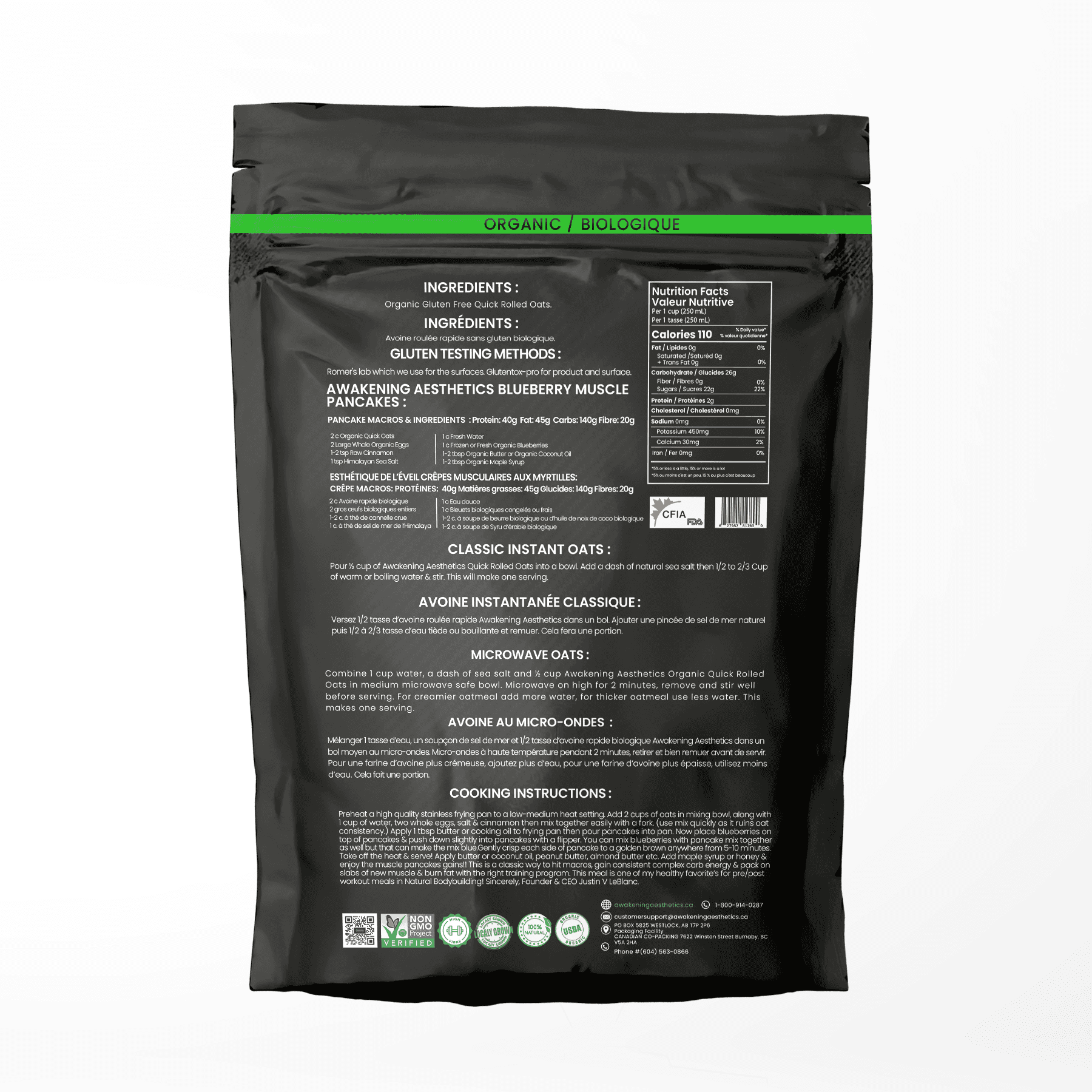 Organic Bulk Quick Rolled Gluten Free Canadian Oats 3.5Lbs - AWAKENING AESTHETICS