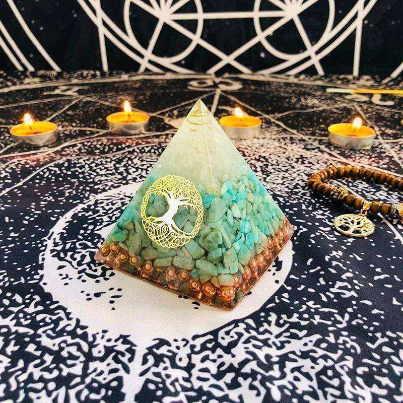 Awakening Orgonite Pyramid Raziel Vishuddha Chakra White Crystal Amazonite
