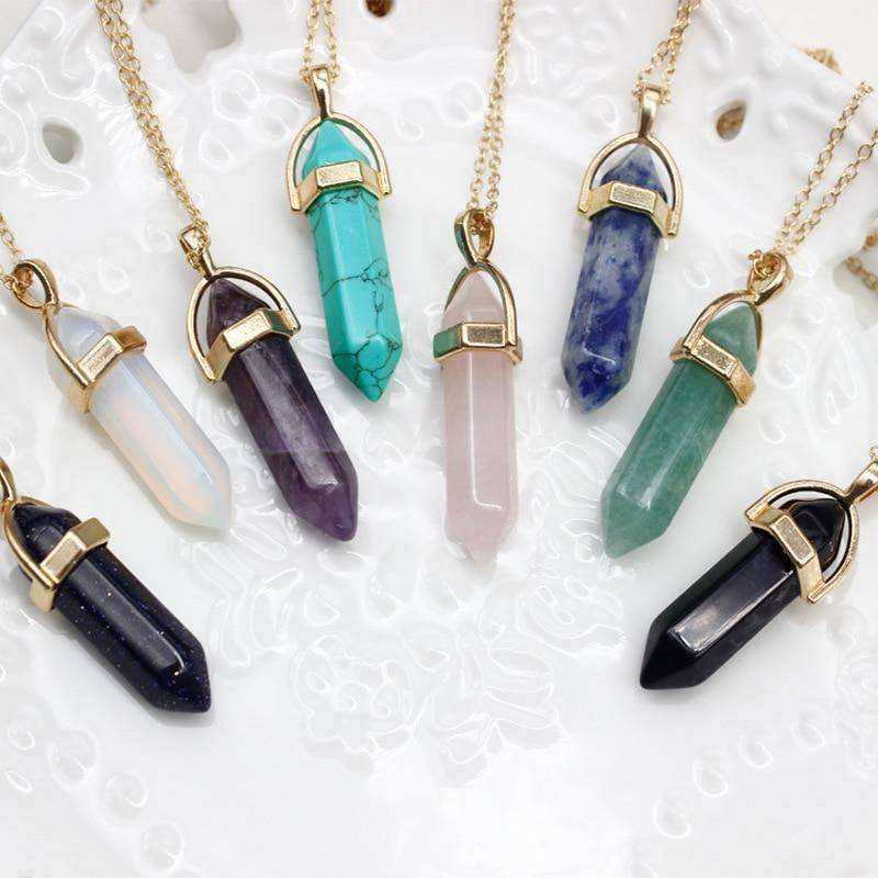 Hexagonal Quartz Pendant Necklaces