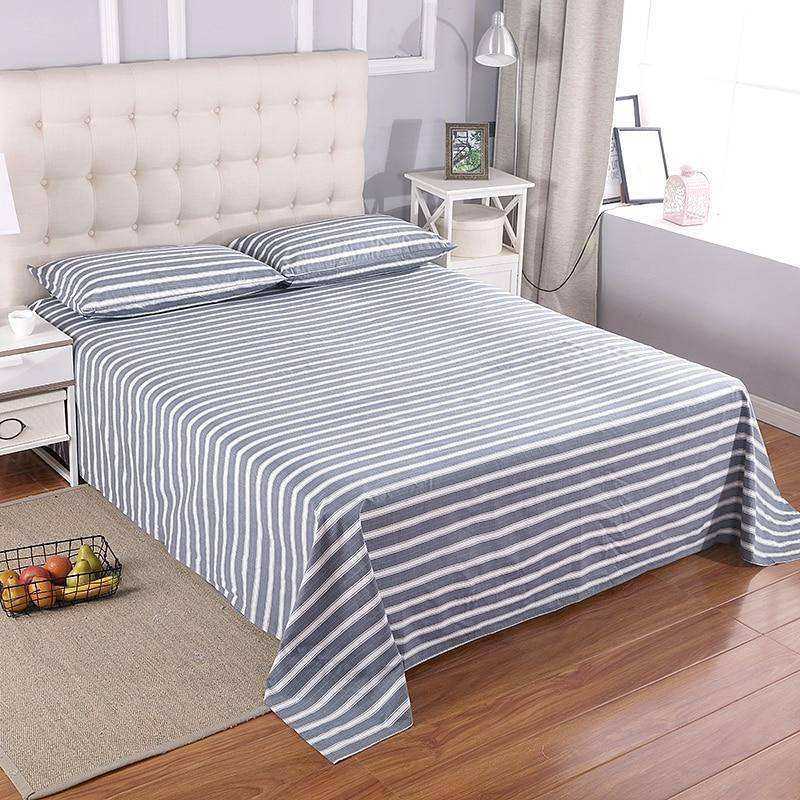 Grey & White Stripes Grounded Earthing Bed Sheet Flat Sheet EMF protection