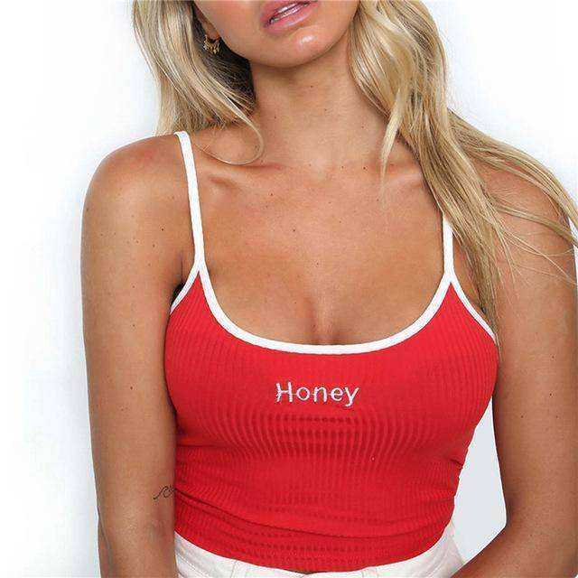 Sexy Women Crop Top 2021 Summer Honey Letter Embroidery Camisole