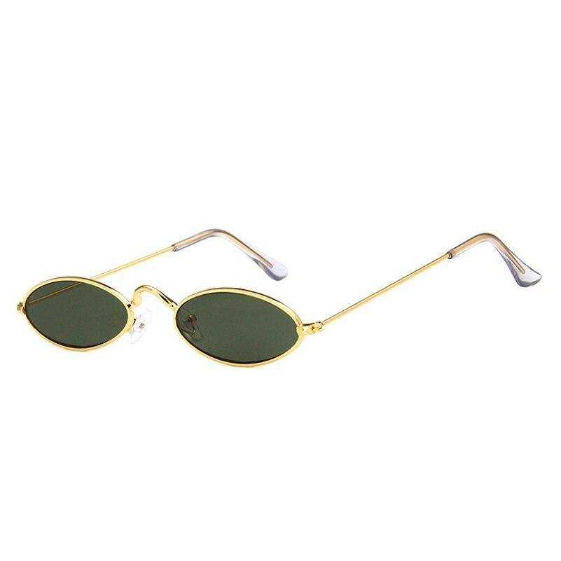Small Oval Sunglasses Vintage Tiny Metal Frame Flat Lens