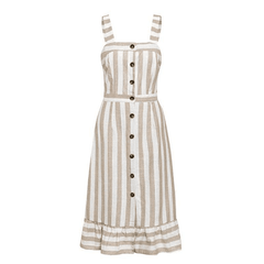 Women Striped Button Beach Casual Summer Dress