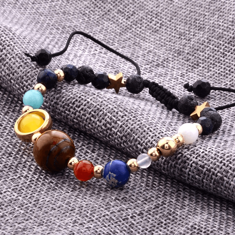 9 Planets Natural Stone Beads Adjustable Bracelet
