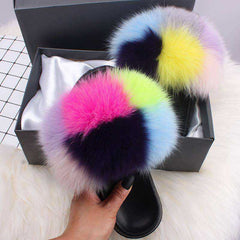 2020 Fox Raccoon Fur Slippers Lady Retro Flip Flops Summer
