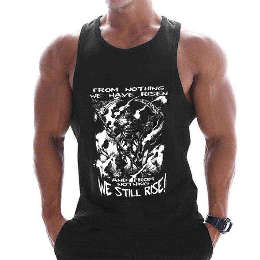 Summer Men Cotton Casual Printed Bodybuilding Gym Fitness Workout Sleeveless Shirt - AWAKENING AESTHETICS